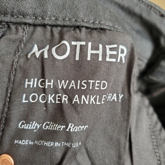 MOTHER High Waisted Looker Ankle Fray Glitter Black Size 28 - Picture 10 of 15